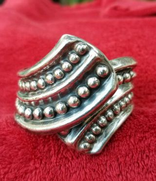 Vintage Early Taxco Mexican Sterling Silver 925 Bead Ball Heavy Bangle Bracelet