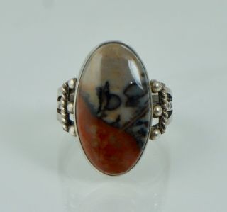 Moss Agate Old Pawn Native American Sterling Fred Harvey Era Vintage Ring Navajo