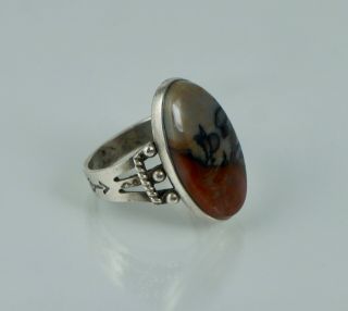 Moss Agate Old Pawn Native American Sterling Fred Harvey Era Vintage Ring Navajo 3