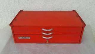 Vintage Mbc C - 43 Mid Section Middle Tool Box Chest,  Red 3 Drawer With Keys Usa