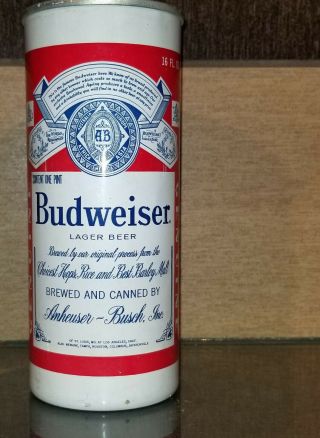 1973 Aluminum 7 City Half Quart Budweiser Beer Can Los Angeles California 16 Oz