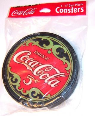 Nip Coca Cola Coke Set Of 4 Plastic Coasters Approximately 4 " Dia Coaster Set