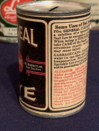 Vintage 1940 ' s RED SEAL LYE Coin Bank Metal Oil Can Gas Sign 2