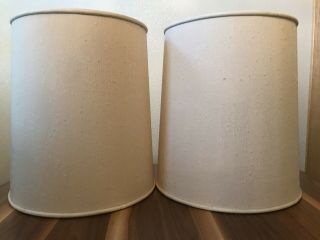 Vintage Mid Century Modern 14 " Drum Matching Pair Off White Textured Lamp Shade