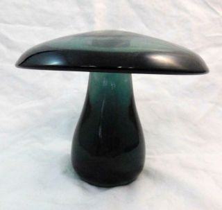 Mcm Vintage Teal Blue Green Art Glass Mushroom Paperweight