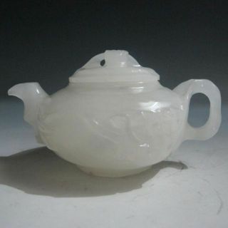 100 Natural Afghanistan White Jade Hand - Carved Plum Flower Teapot & Lid Rn