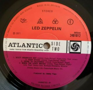 Led Zeppelin Lp 4 Zofo Uk Atlantic Plum Press Jimmy Page Credit A3 B3,
