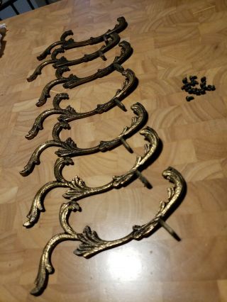 7 Vintage European Decorative Brass 6 " X 3 " Scroll Arms Chandelier W/screws Orig