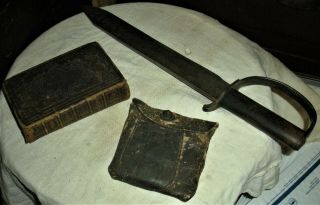 Antique C1860 Civil War D Guard Bowie Knife Shot Pouch Bible Found Virginia Vafo