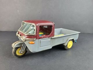 1960s Bandai Japan Tin Toy Mazda 3 Wheel Delivery Truck Friction Car Vintage 8 "