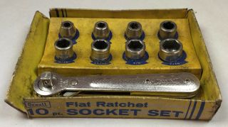 Vintage Oxwall Tools No.  3940 10 Pc.  Flat Ratchet Socket Set 1/4 " Drive Sae Usa