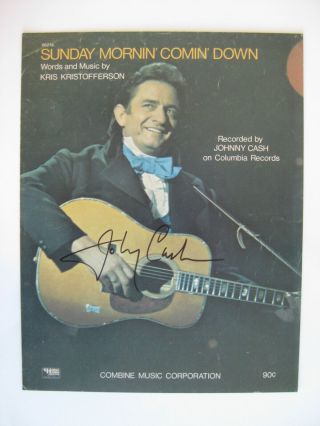 Johnny Cash - Rare Autographed Sheet Music " Sunday " - Hand Signed By Cash In 1986