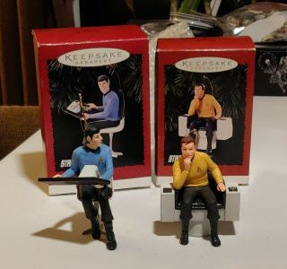 2 Hallmark Keepsake Ornaments Captain Kirk And Spock Star Trek 1995 Handcrafted