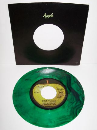 John Lennon Yoko ‎happy Xmas 1971 Green Wax Apple Slv & Label Beatles 1st Press