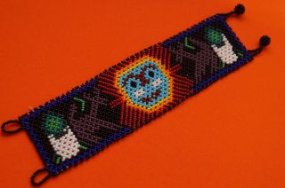 Huichol Bracelet Beaded Peyote Multicolor Mexican Folk Art Sacred Handmade 8 "