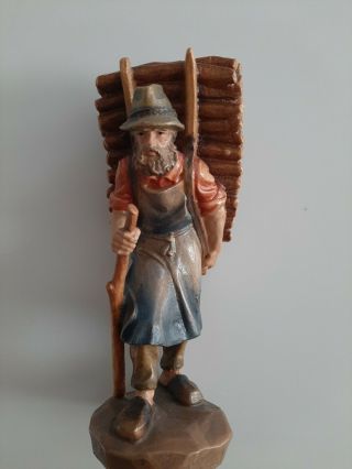Vintage Hand Carved Hiking Man Figure Wood Wooden Mountain Man