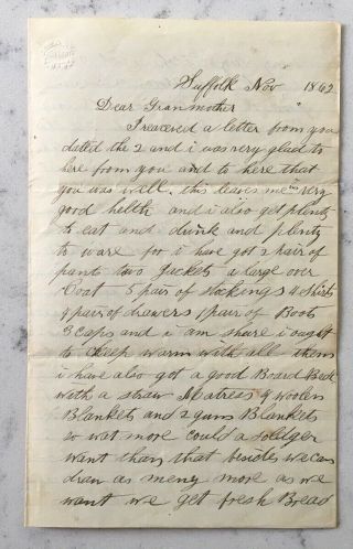 Civil War Letter From Union Soldier To Grandmother Brooklyn York 1862