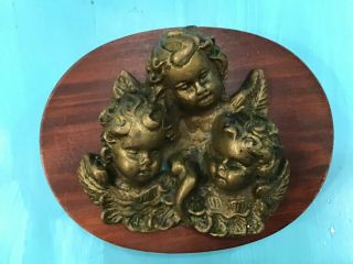 Antique Cast Brass Wall Plaque With High Relief Cupid’s Putti Cherubs Angels