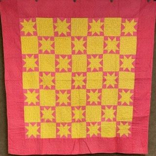 Holiday Pretty Pink & Yellow C 30s Touching Stars Quilt Vintage