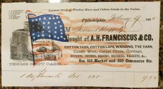 Rare Antique 34 Star Flag Civil War Billhead 1865 plus USPS Old Glory booklet 2