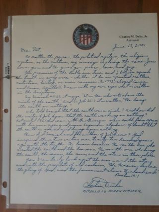 Charlie Duke Handwritten Letter To Dot Apollo 16 Moonwalker Signed Autograph