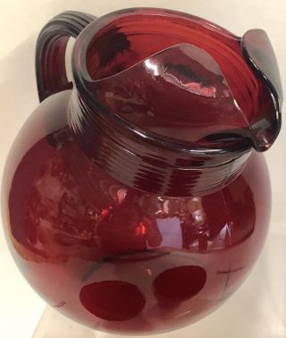 Vintage Ruby Red Lemonade Set Water Pitcher & 2 Cordial Glasses Depression Glass 3