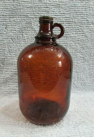 Primitive Old Brown Amber Glass Gallon Jug Finger Loop Moonshine Handle S/h