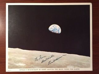 Frank Borman Signed Earthrise Photograph Taken Apollo 8 Moon Orbit