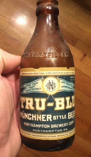 Old Tru Blu Beer Bottle Northampton Pa Paper Label Advertising