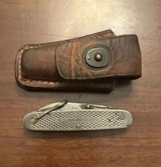 Vintage Wwii Kingston U.  S Marine Corps Pocket Knife With Leather Case