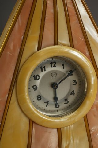 1930 ' s Art Deco Marbled Celluloid Desk Mantle Vanity Clock for Repair 2