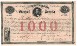 Rare Confederate 1861 $1000 Bond,  Ball 16