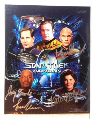 Star Trek Captains Autograph 8x10 Color Photo - Signed By 5 W Nimoy (ebau - 1346)