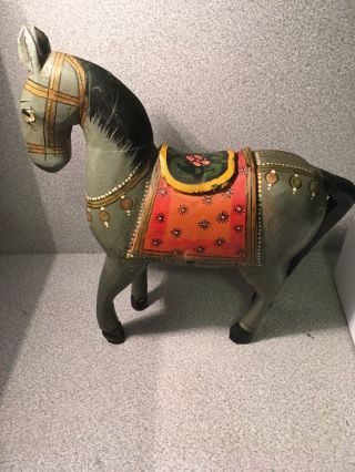 Antique Hand Carved And Painted Wooden Horse Very Colorful