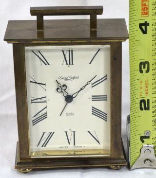 Vintage Suiza Sheffield Swiss Made 8 - Day Wind - Up Alarm Carriage Clock Brass Case