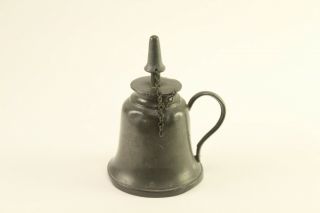 Antique C1850 American Pewter Bell Shape Whale Oil Kerosene Lamp Light W/ Wick
