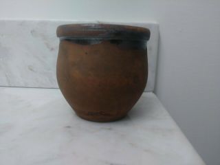 Antique Redware 3 1/2inch High Crock Attributed To Washington Co.  Maryland.