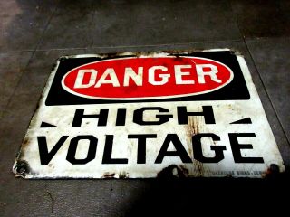 Vintage Porcelain Danger High Voltage Industrial Sign 10 X 7 Man Cave