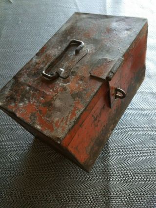 Antique Hiinged Metal Strong Box Lock Box W/ Padlock Hasp Vintage Decor Rat Rod