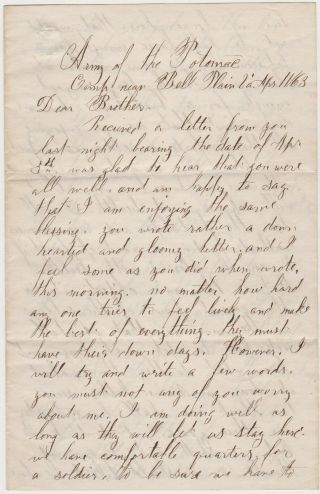 1863 Civil War Soldier Letter Belle Plain Va - Reviewed By Lincoln & Mary & Tad