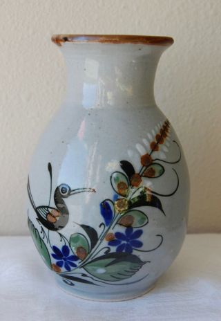 Vintage Tonala Mexico Ken Edwards Black Bird Butterfly Flowers Vase