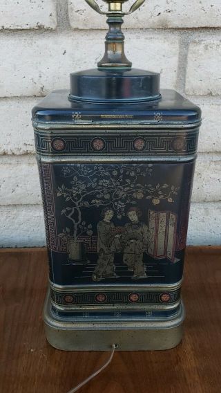Vintage Frederick Cooper Chicago Tea Canister Table Lamp Asian Style Black 3 Way