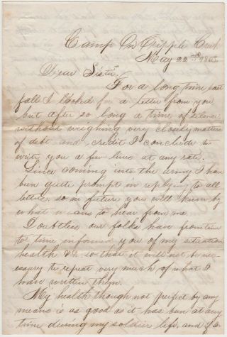 1863 Civil War Soldier Letter - Camp On Cripple Creek Tenn Near Murfreesboro