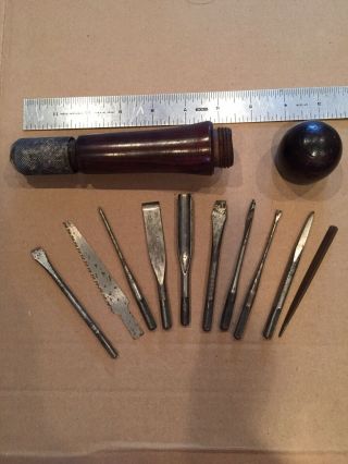 Rare Vintage Millers Falls 10 Pc Multi Bit Wood Handle Tool