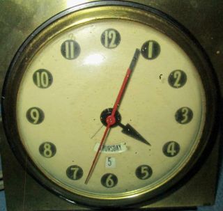 Vintage TELECHRON Day & Date Alarm Clock GE Model 8M29 Brass & Bakelite 2