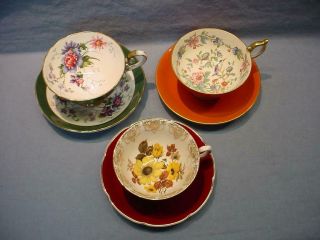 3 English Teacups & Saucers - Hammersley,  Aynsley,  Royal Grafton