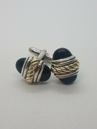 Vintage David Yurman Black Onyx Cable Cuff Links Sterling Silver And 18kt Gold
