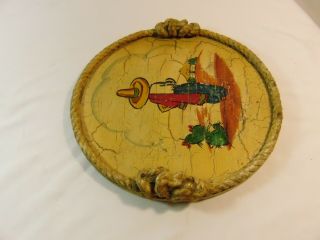Vintage Hand Painted Crackle Wood Tray Rope Handles Mexican Folk Art 1950 ' s 3
