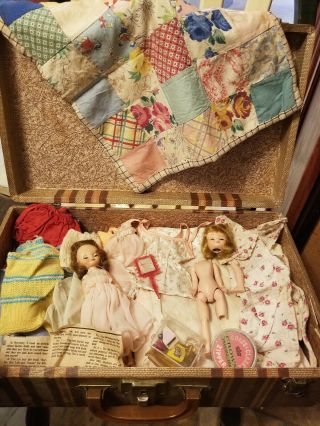 2 - 1950s Betsy Mccall 8 " Doll With Clothing And Accessories Vintage Suitcase