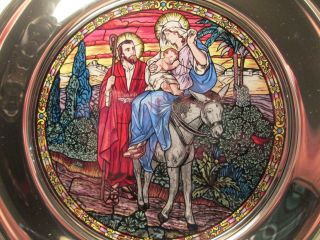 U.  S.  Historical Society Pewter Stained Glass Plate Flight Into Egypt 1992